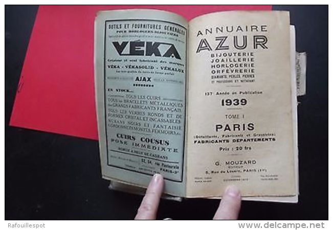 AZUR  annuaire 1939 paris fabricants departements