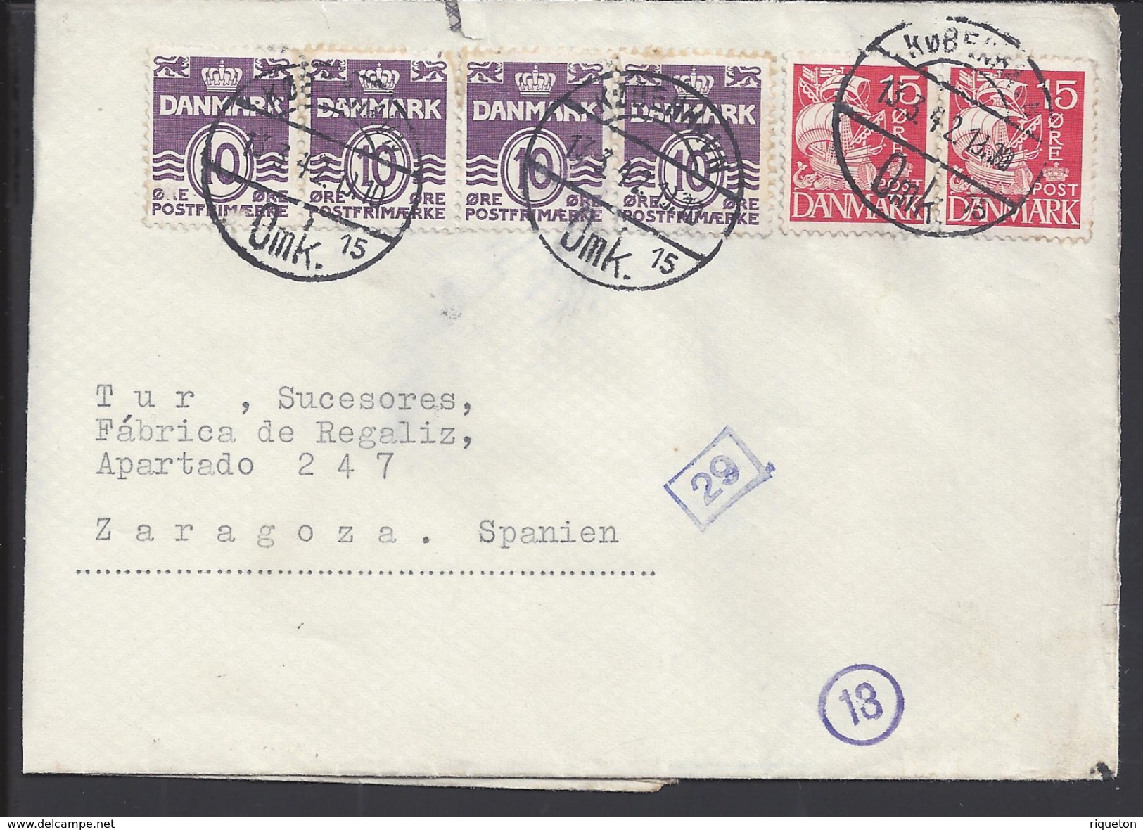 DANEMARK - 1942 - Affr. à 70 Ore Sur Enveloppe De Copenhague Pour Zaragoza (ESP) Avec Double Contrôle De Censure - - Lettres & Documents