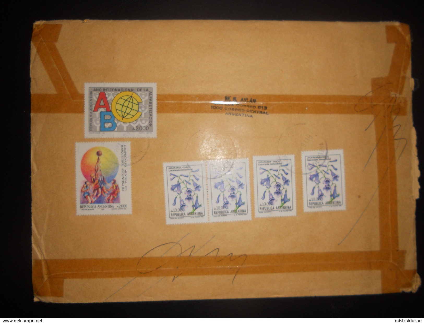 Argentine Lettre Recommande De Buenos Aires 1991 Pour Cournonterral, Affranchis Avec Un Bloc - Covers & Documents