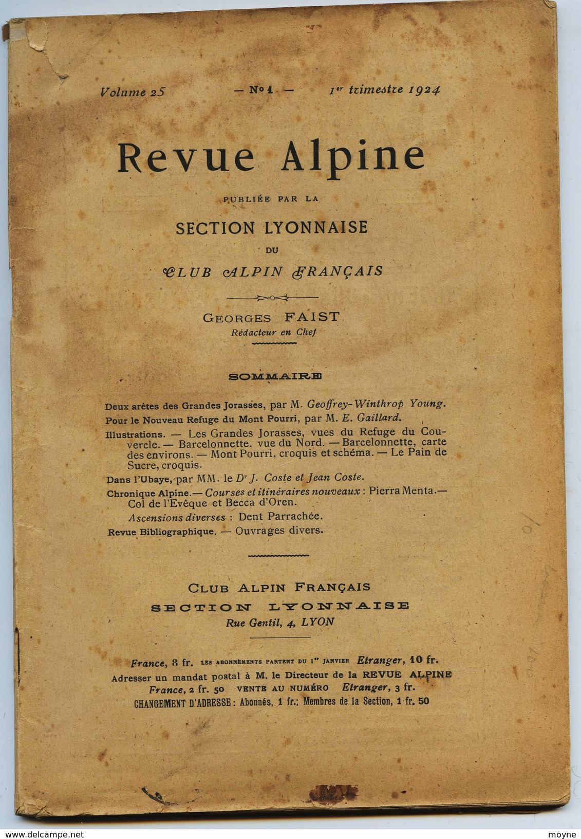 REVUE ALPINE - DEUX ARETES DES GRANDES JORASSES-MONT POURRI - 1er Trim.1924 - Georges Faist - Rhône-Alpes