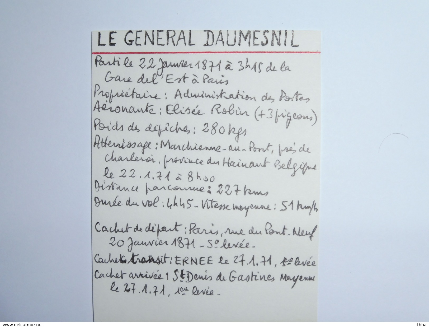 Ballon Monté LE GENERAL-DAUMESNIL à Destination De La Mayenne, Avec Correspondance - 1849-1876: Période Classique