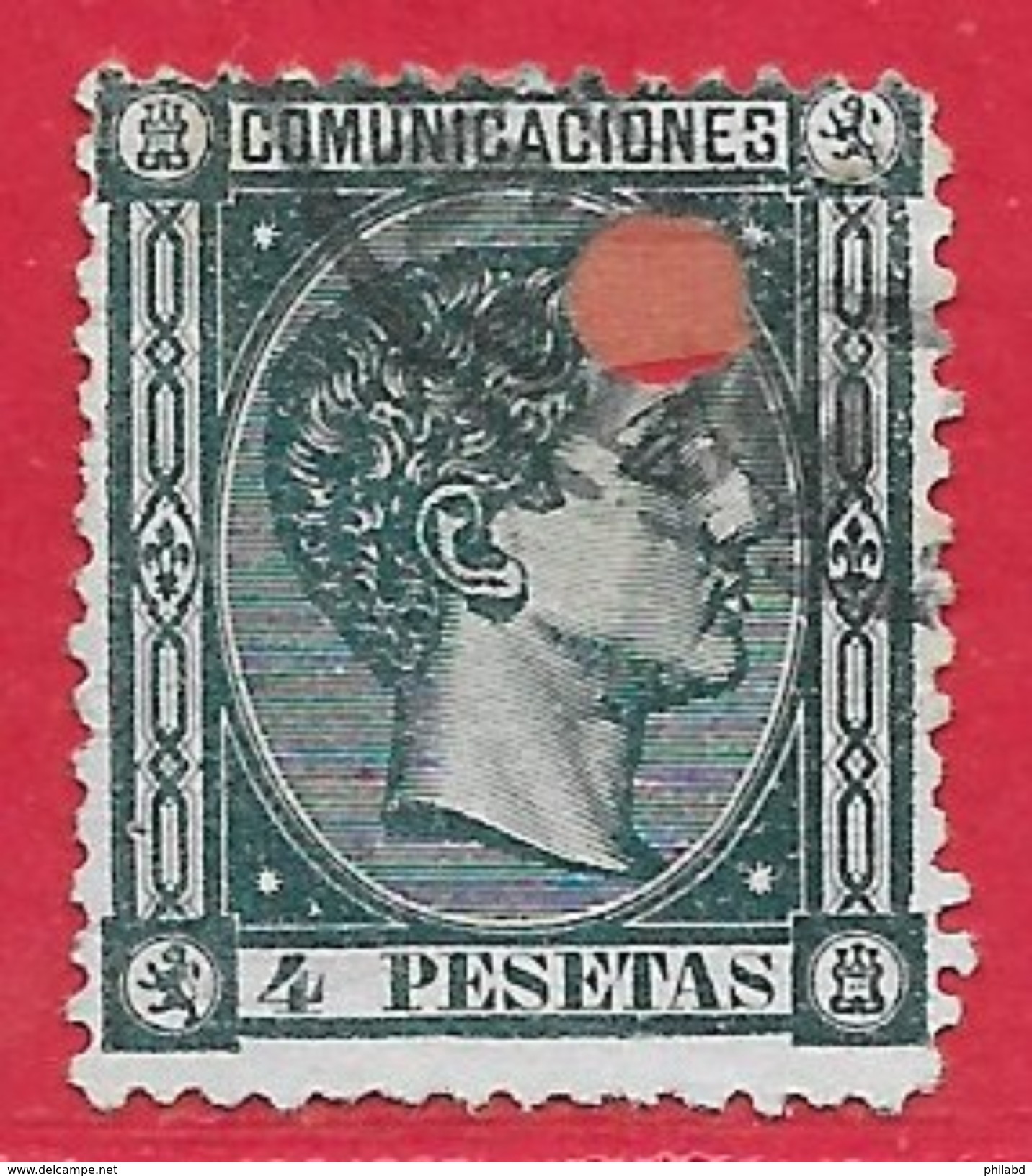 Espagne N°161 4P Vert Foncé (percé) 1875 O - Usati