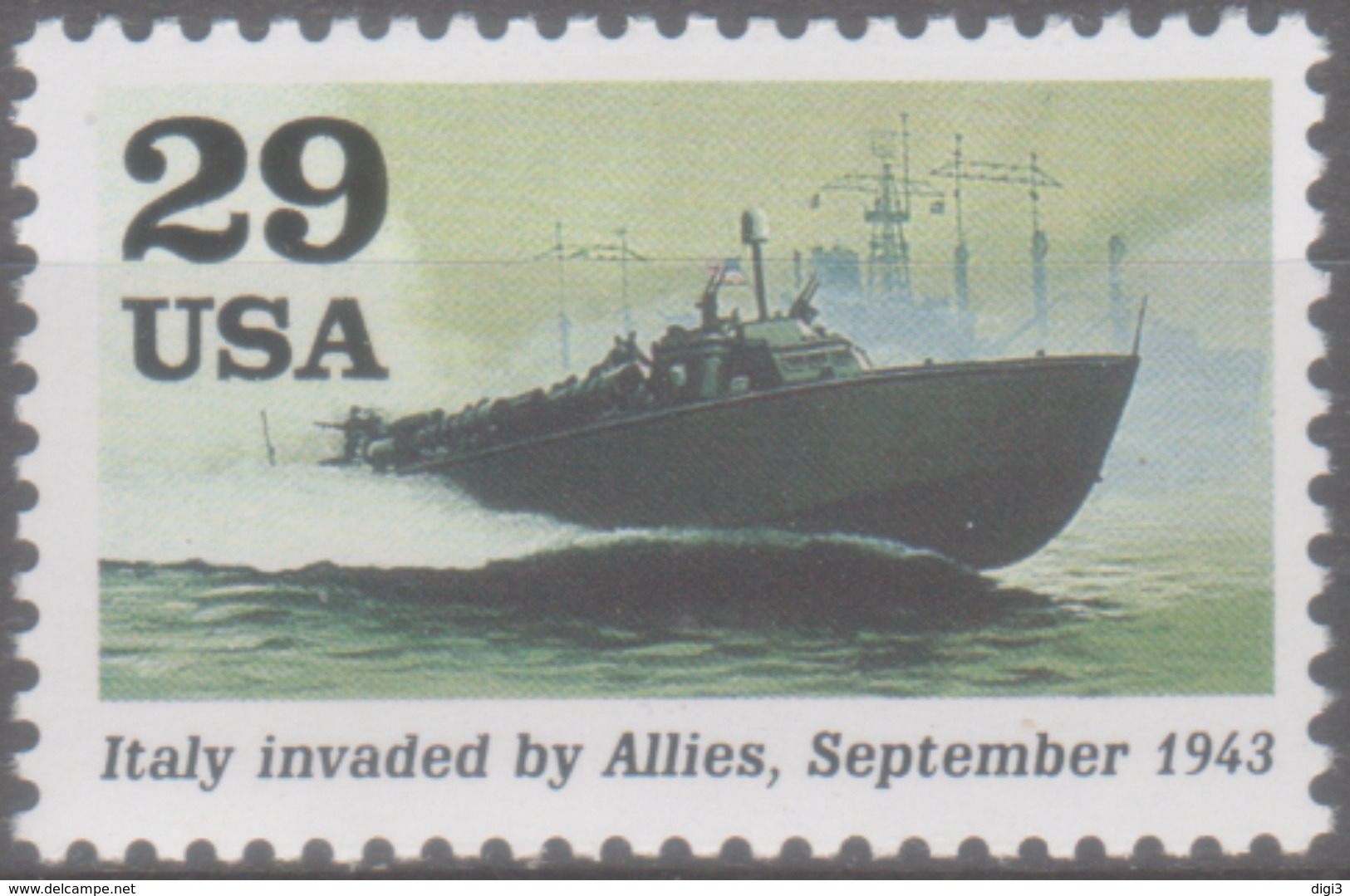 USA, 1993, World War II, Events Of 1943, Italy Invaded By Allies, PT Boat , 29 C., MNH - Neufs