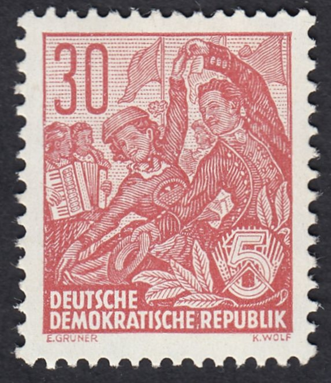 GERMANIA DDR - 1954 - Yvert 157 Nuovo MNH. Piano Quinquennale. 30 P., Rosso. - Nuovi