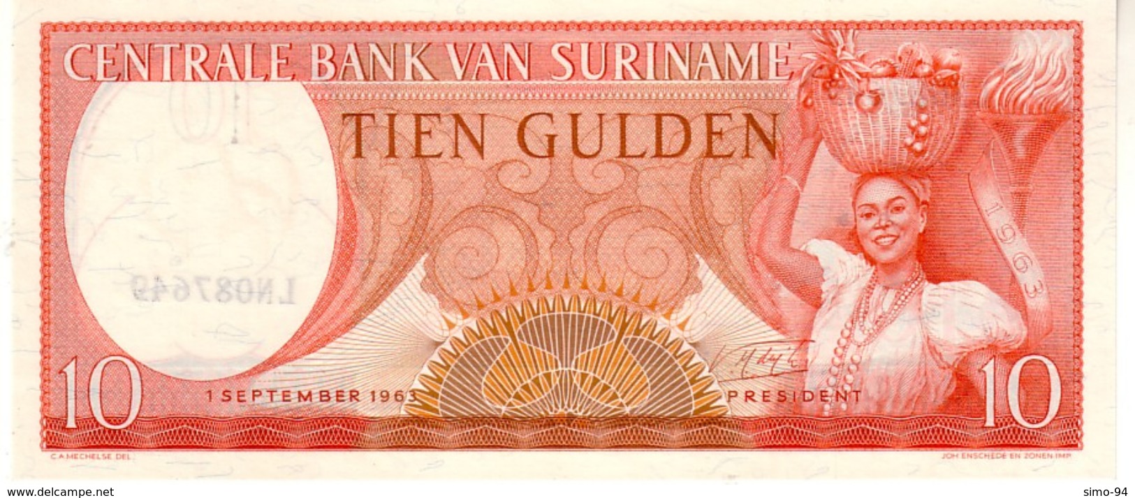 Surinam P.121 10 Gulden 1963 Unc - Suriname