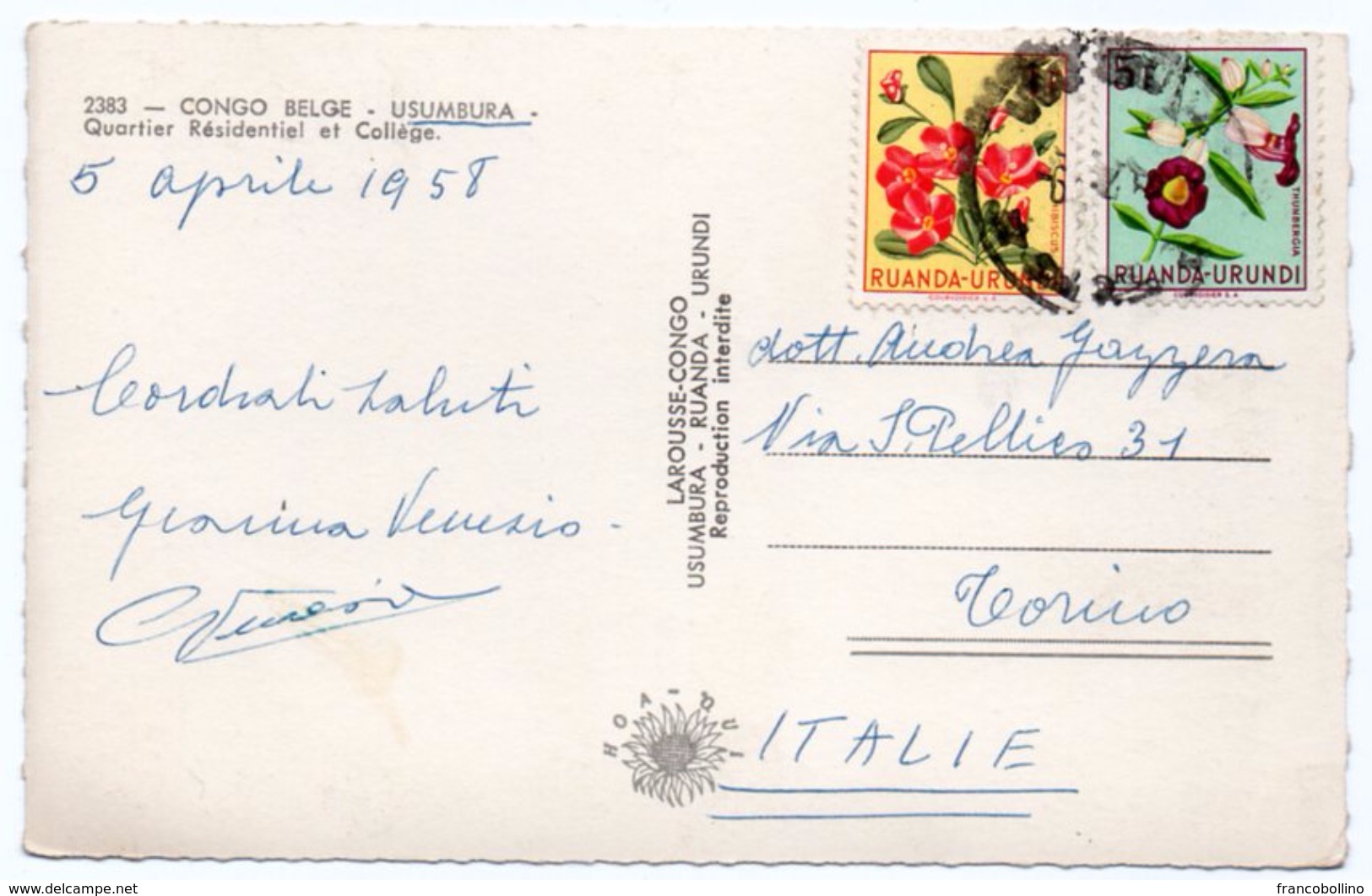 BELGISH CONGO / RUANDA-URUNDI - USUMBURA QUARTIER RESIDENTIEL ET COLLEGE/THEMATIC STAMPS-FLOWERS - 1958 - Ruanda-Urundi