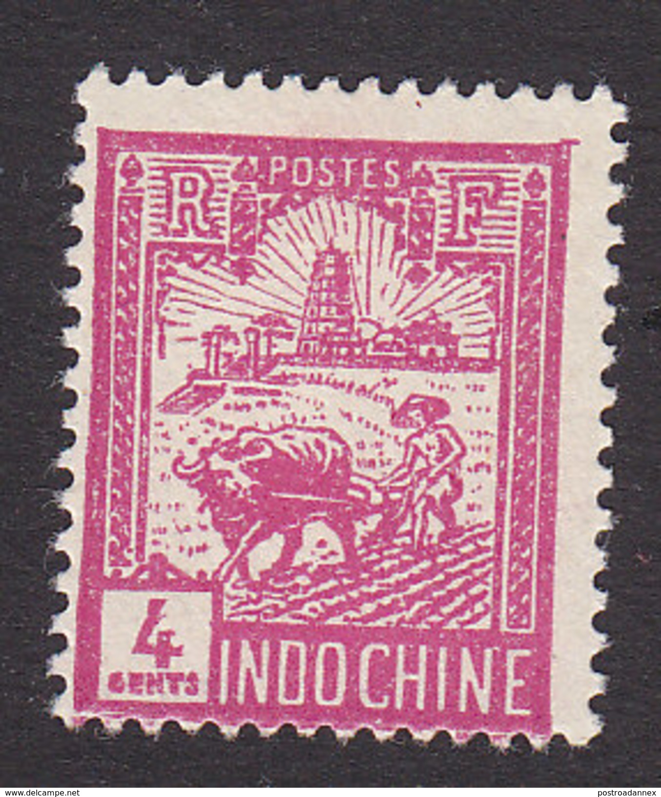 Indo-China, Scott #122, Mint No Gum, Plowing Near Tower Of Confucius, Issued 1927 - Unused Stamps