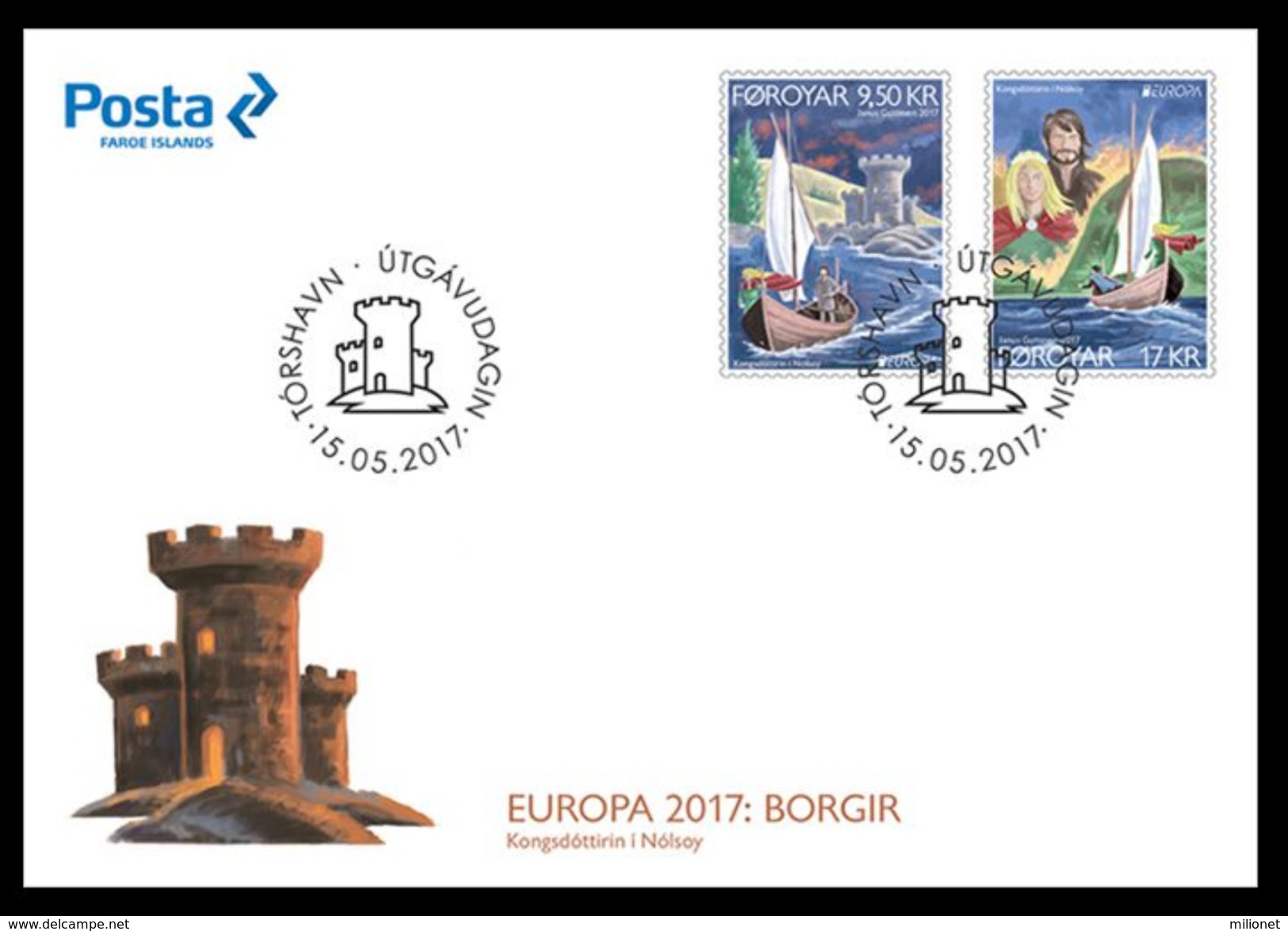 ISLAS FEROE FAROE ISLANDS 2017  EUROPA CEPT CASTLES FDC First Day Cover Of 2 Stamps From Sheets - 2017