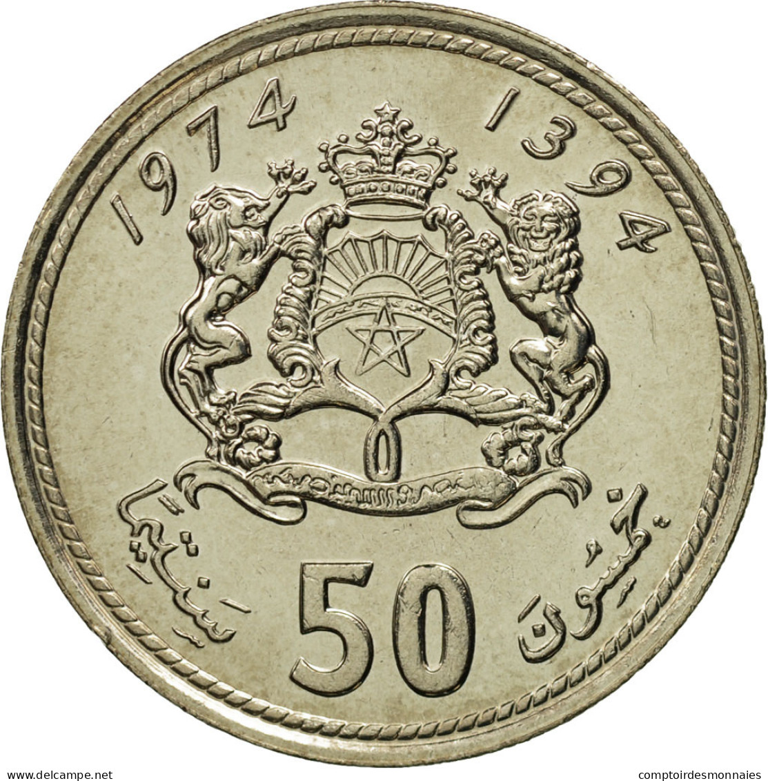 Monnaie, Maroc, Al-Hassan II, 50 Santimat, 1974, FDC, Copper-nickel, KM:62 - Maroc