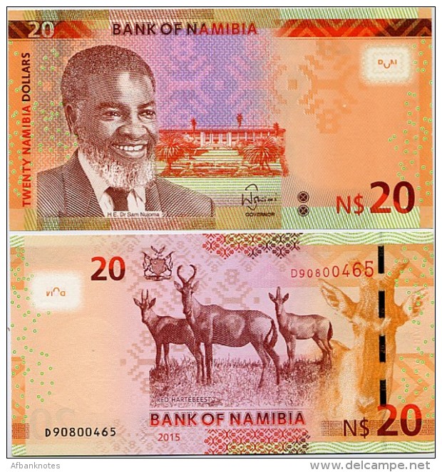 NAMIBIA       20 Dollars       P-17       2015       UNC - Namibia