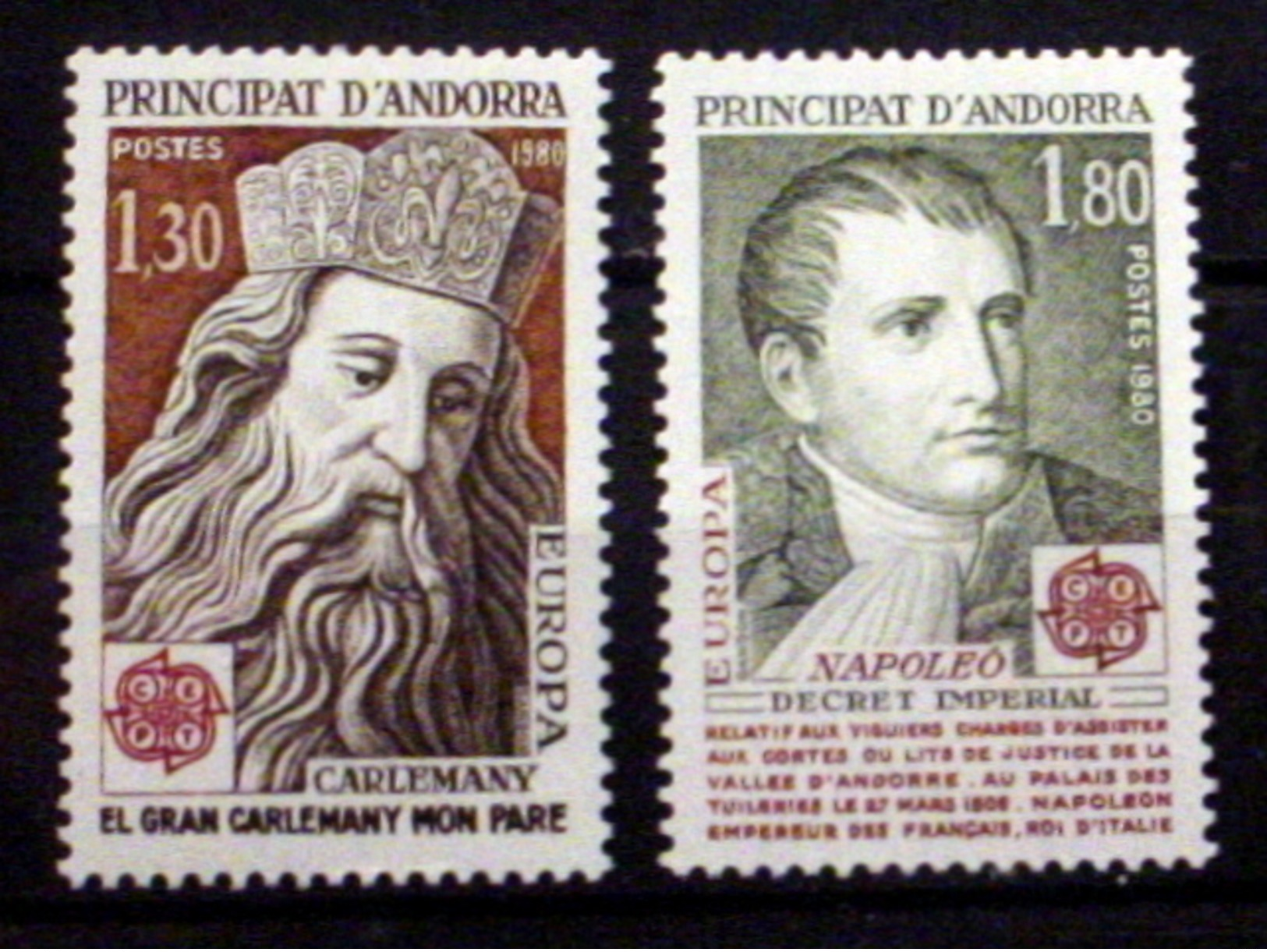 ANDORRA (FRENCH) #279-280. Europa, Charlemagne - Napoleon.  MNH (**) - Unused Stamps