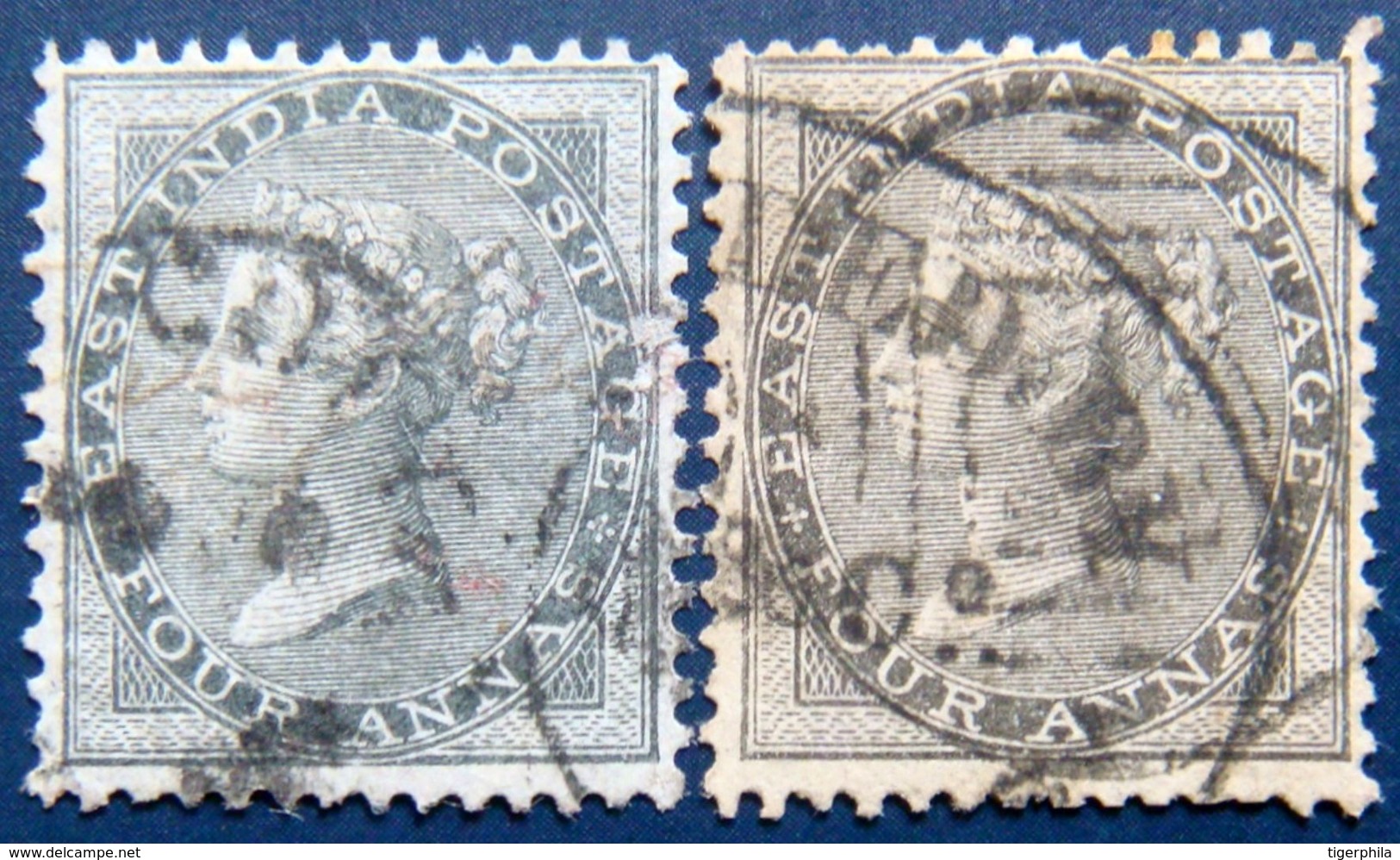 BRITISH INDIA 1856 4as Queen Victoria TWO SHADES Used UNWATERMARKED - 1858-79 Kronenkolonie