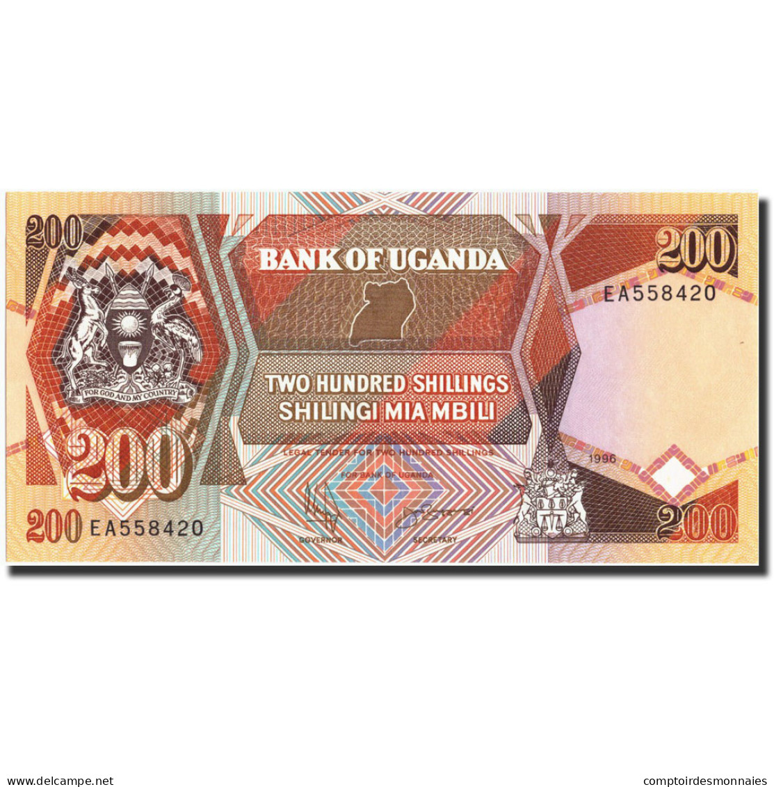 Billet, Uganda, 200 Shillings, 1996, 1996, KM:32b, NEUF - Uganda