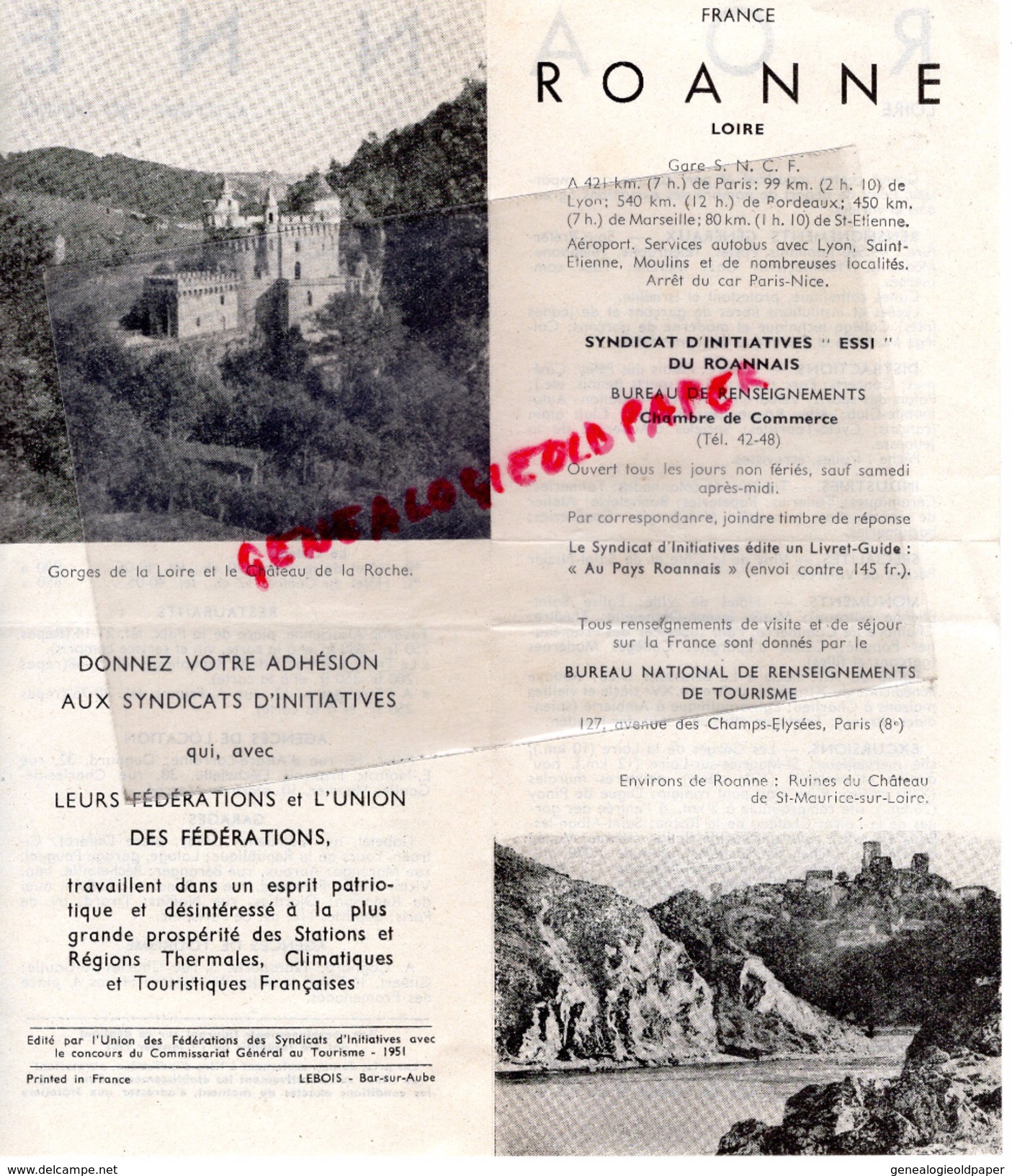42 - ROANNE- DEPLIANT TOURISTIQUE 1951- GORGES DE LA LOIRE ET CHATEAU DE LA ROCHE- SAINT MAURICE SUR LOIRE - Tourism Brochures