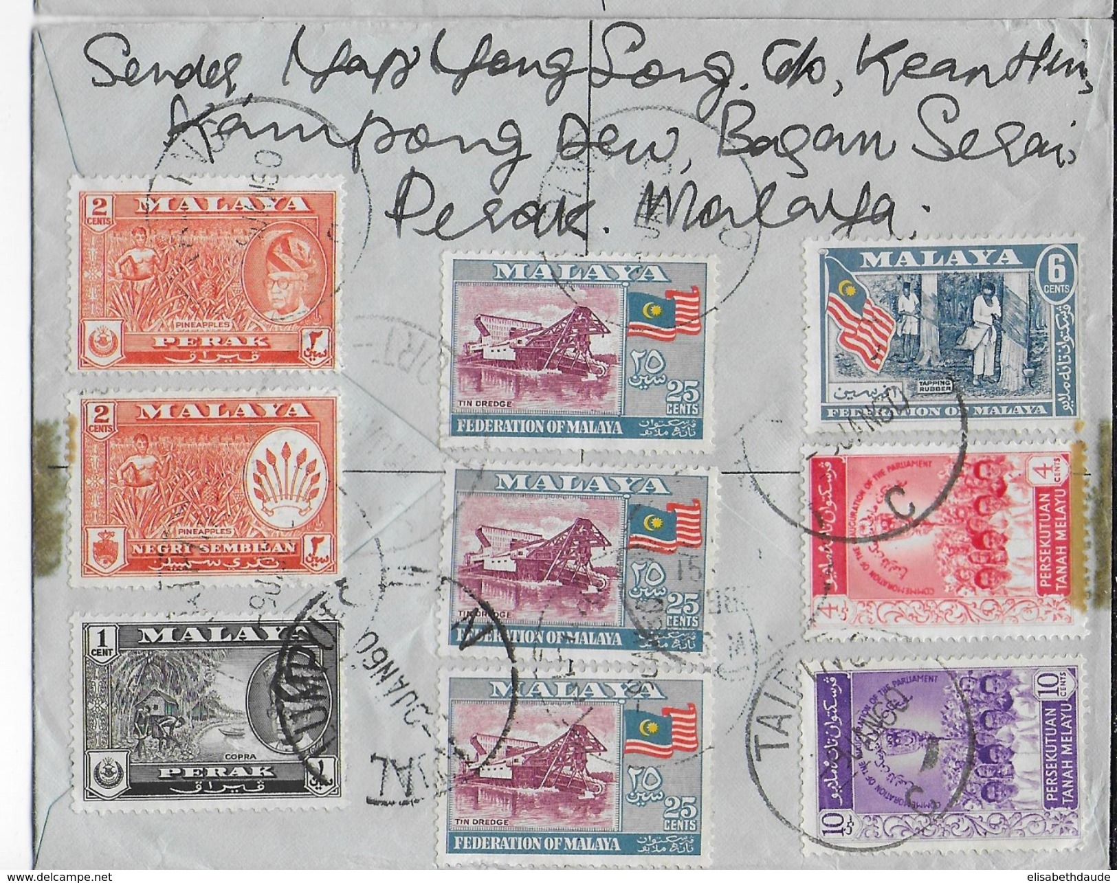 PERAK - 1960 - ENVELOPPE PAR AVION RECOMMANDEE De TAIPING => NICE - VOIR AFFRANCHISSEMENT AU DOS - Perak