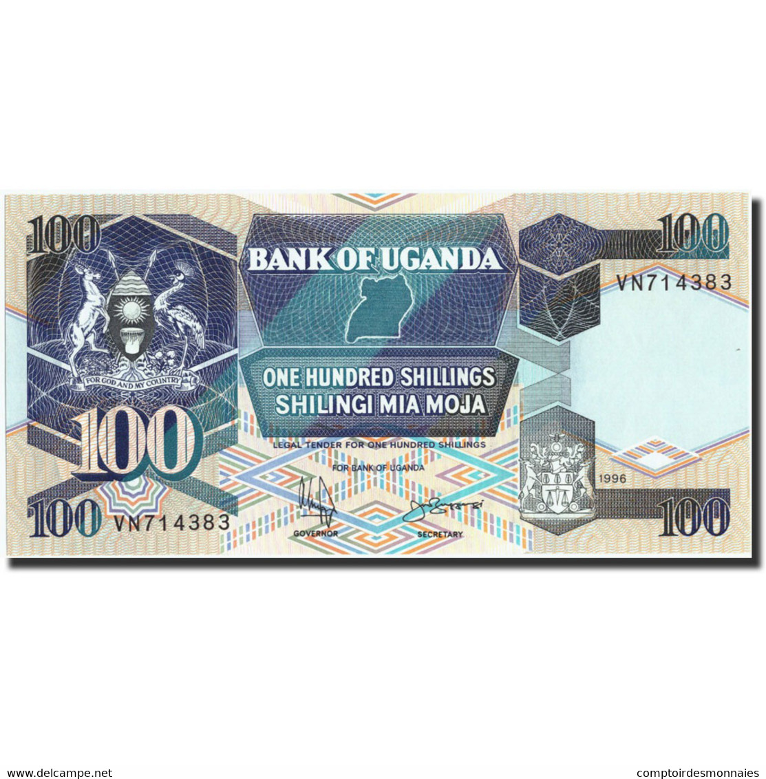 Billet, Uganda, 100 Shillings, 1996, 1996, KM:31c, NEUF - Uganda