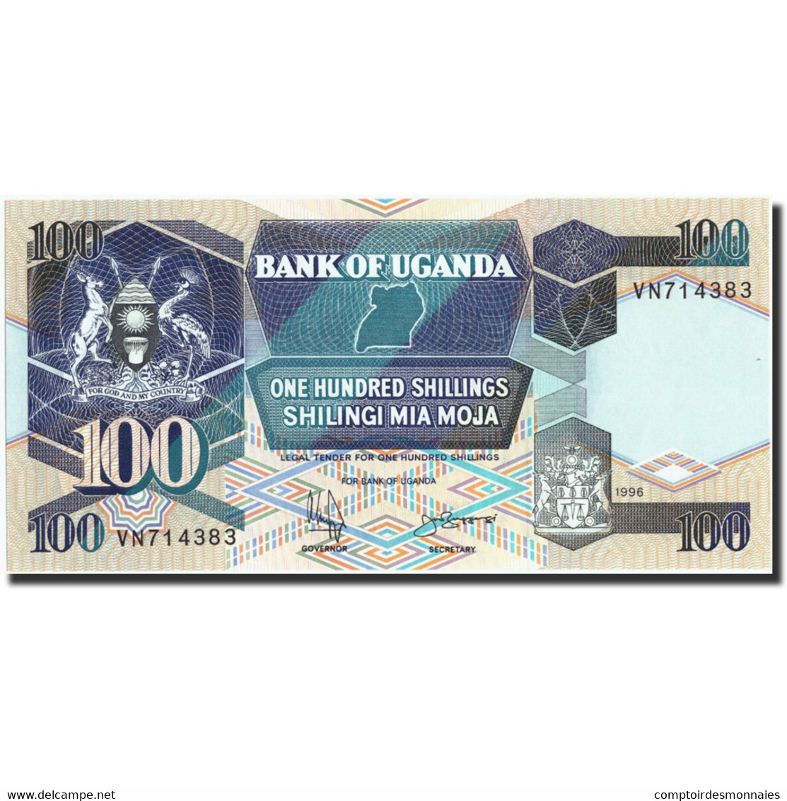 Billet, Uganda, 100 Shillings, 1996, 1996, KM:31c, NEUF - Ouganda