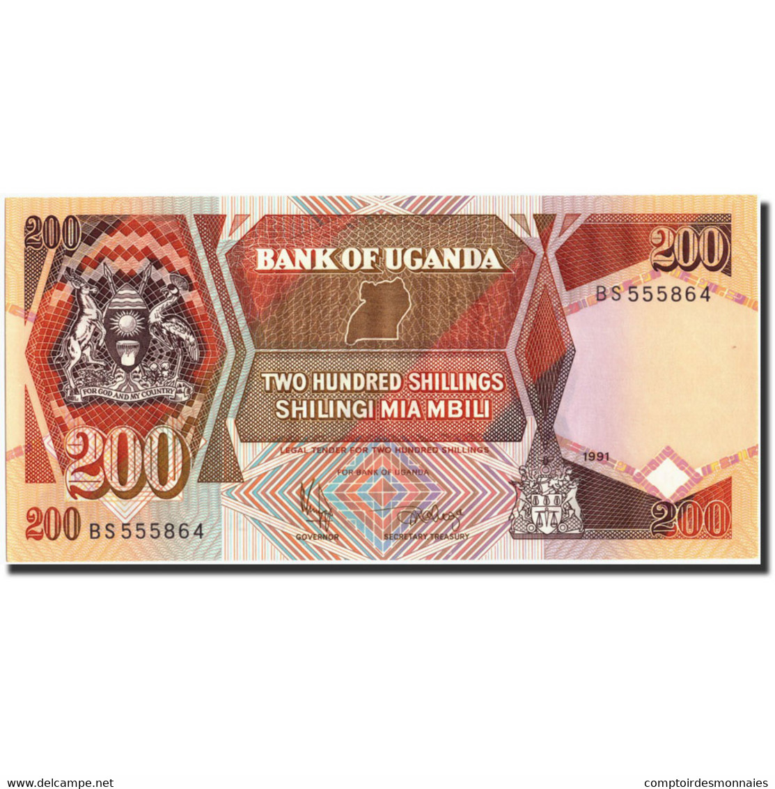 Billet, Uganda, 200 Shillings, 1991, 1991, KM:32b, NEUF - Ouganda