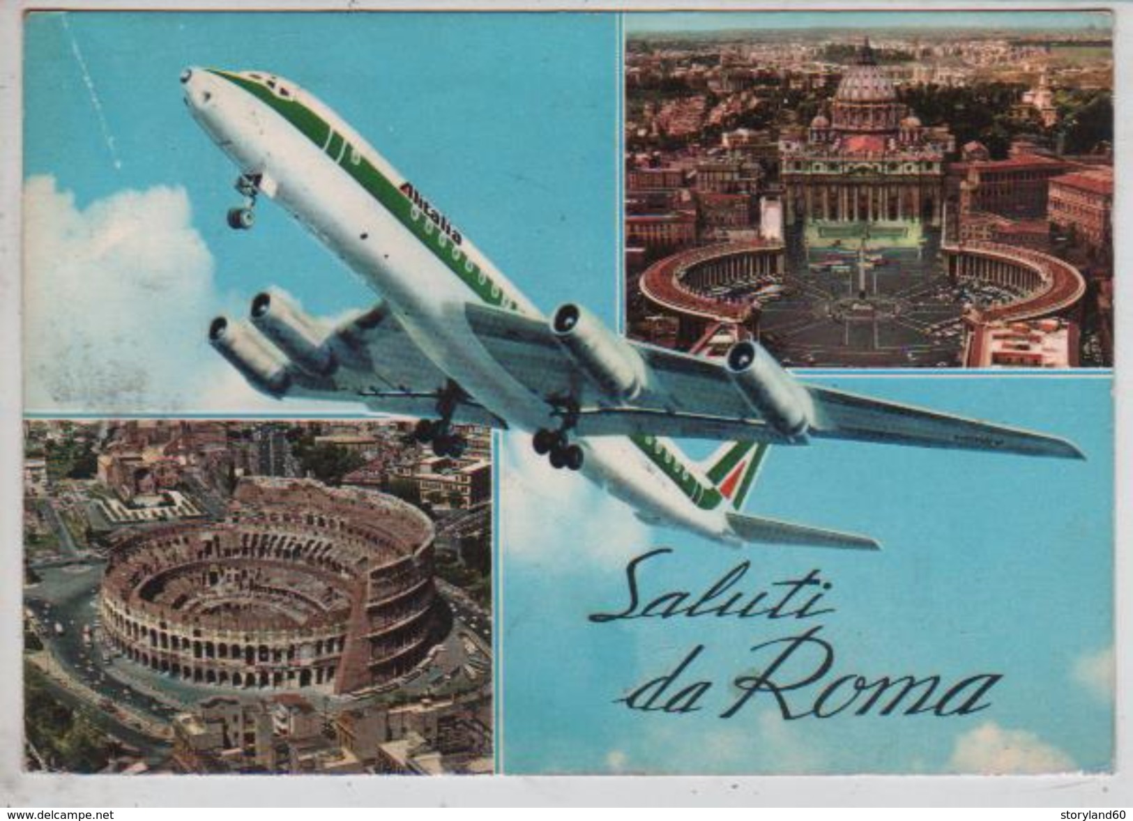 Cpm St002839 , Avion Alitalia Sur Carte Monuments Saluti Da Roma - Transportes