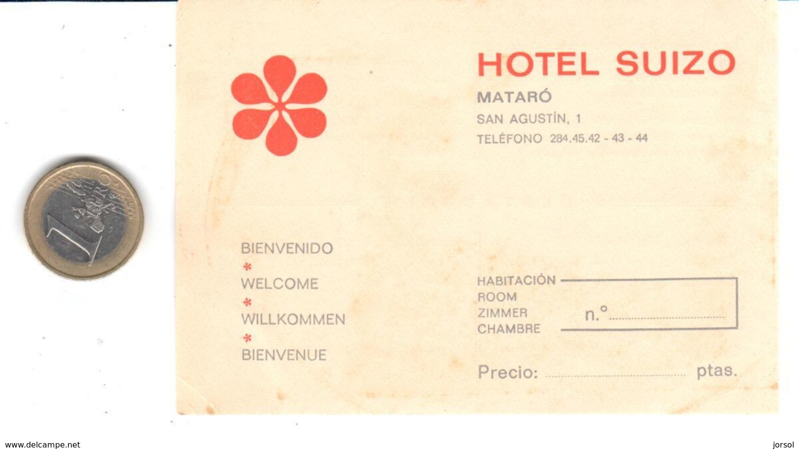 ETIQUETA DE HOTEL  -HOTEL SUIZO  -MATARO - Etiquetas De Hotel