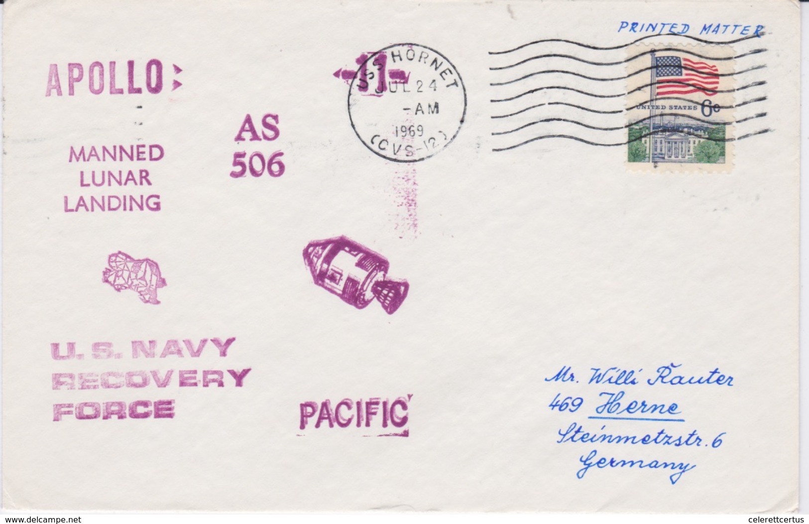 United States-1969 Apollo 11 "The Eagle Has Landed" First Man On The Moon Flight US Navy Recovery Cover - Covers & Documents