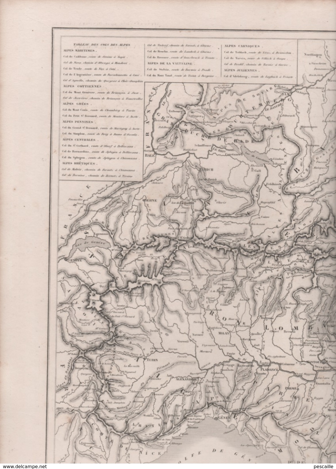 CARTE DE LA CHAINE DES ALPES DRESSEE PAR L. DUSSIEUX EN 1846 AVEC TABLEAU DES COLS DES ALPES - Carte Geographique