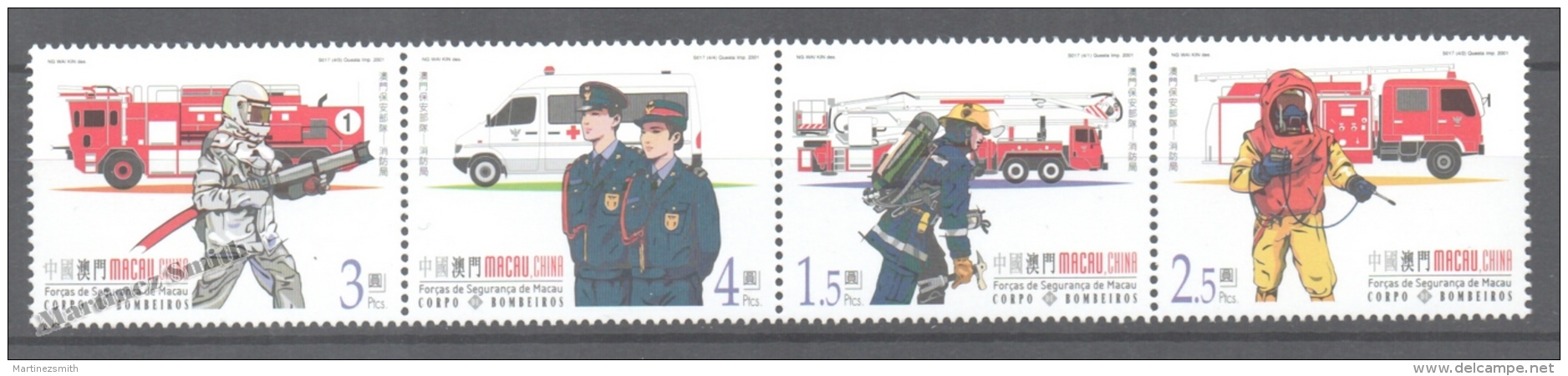 Macao 2001 Yvert 1049-52, Firefighters - MNH - Ungebraucht