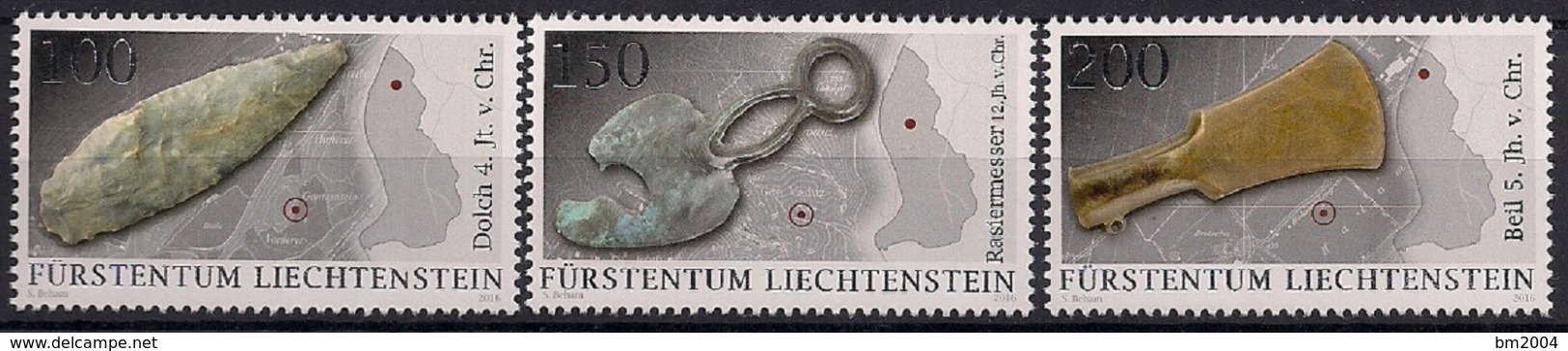 2016 Liechtenstein Mi. 1795-7 **MNH  Archäologische Funde (III): Gebrauchsgegenstände - Unused Stamps