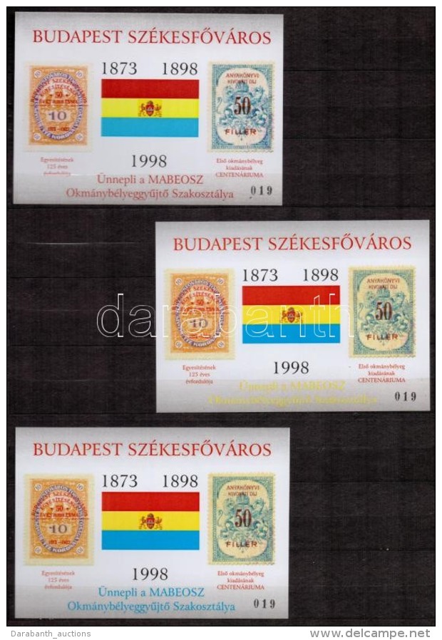 ** 1998/20 Budapest Sz&eacute;kesfÅ‘v&aacute;ros 3 Db Eml&eacute;k&iacute;v Pr&oacute;banyomat Azonos... - Altri & Non Classificati