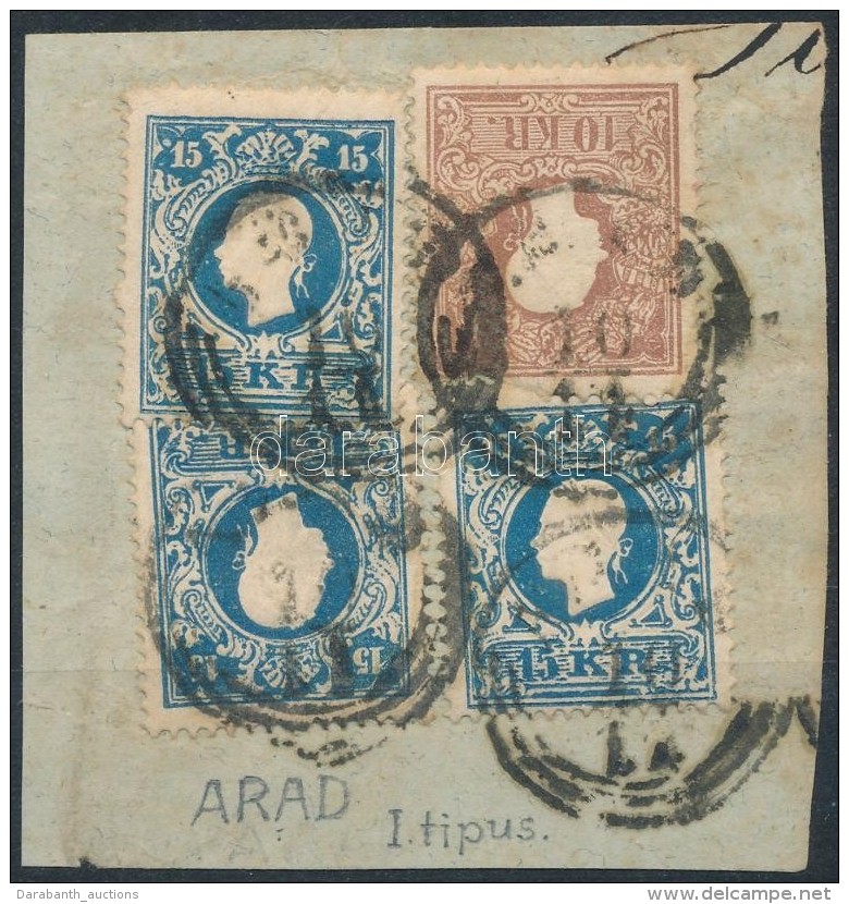 1858 10kr + 3 X 15kr (egyik Lemezhib&aacute;s) = 4 Db I. T&iacute;pus&uacute; B&eacute;lyeg 55kr... - Altri & Non Classificati