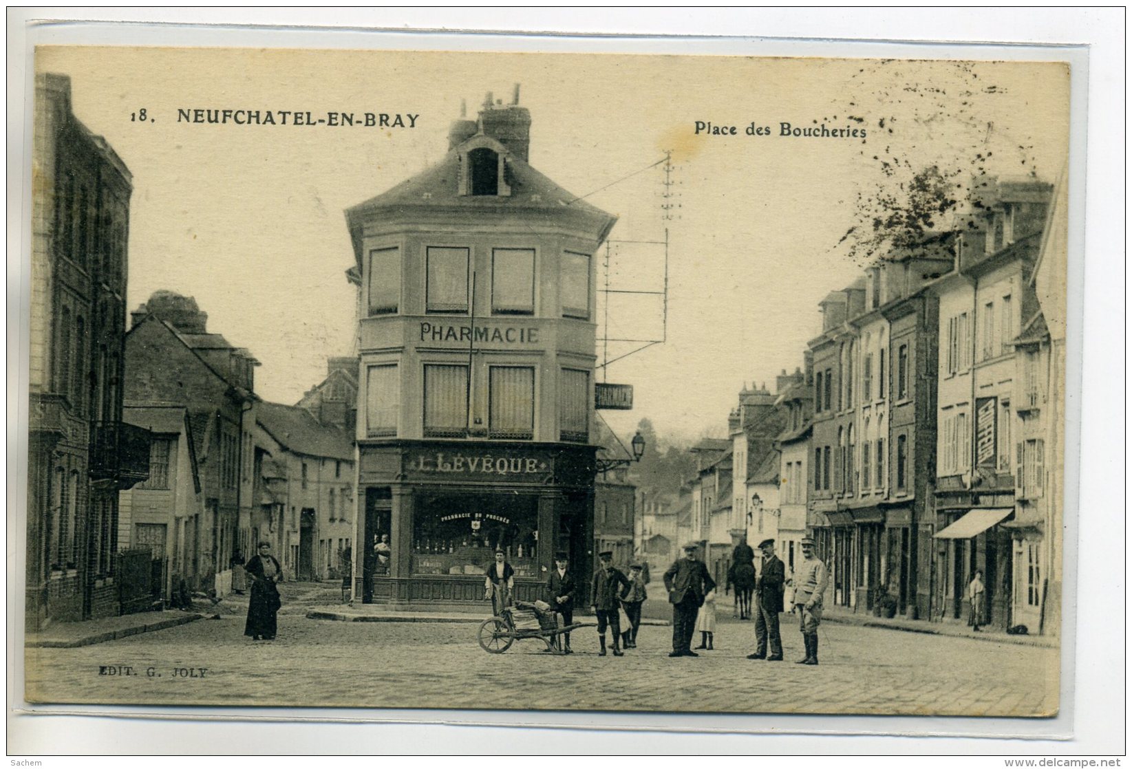 76 NEUFCHATEL En BRAY Carte RARE   PLace Des Boucheries Commerce Pharmacie  LEVEQUE Anim 1920 Timb     /D10 -2017 - Neufchâtel En Bray