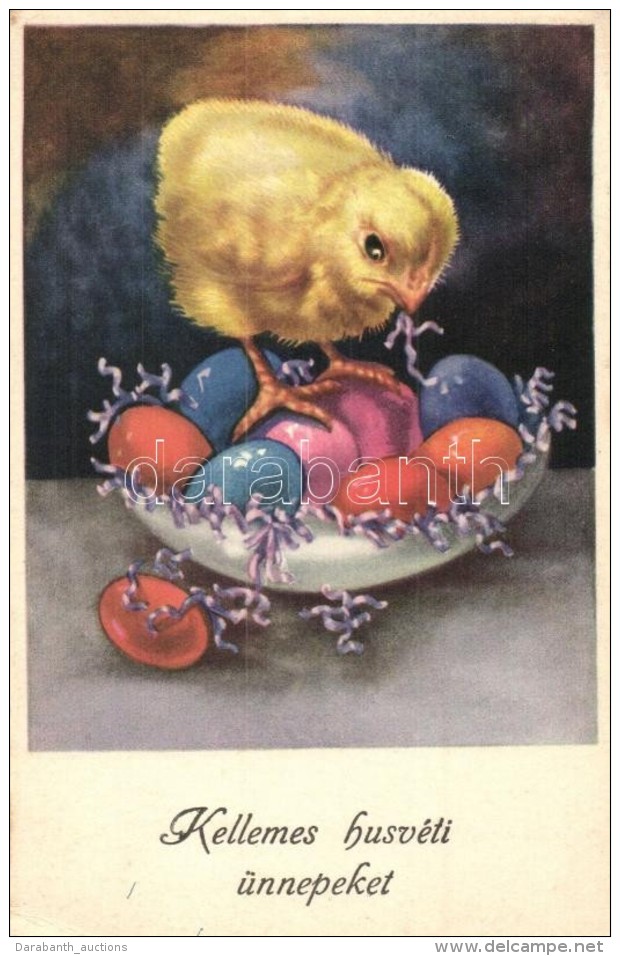 T2/T3 'Kellemes H&uacute;sv&eacute;ti &uuml;nnepeket!' / Easter Greeting Card, Chicken, Eggs, Erika Nr. 4053. (EK) - Non Classificati