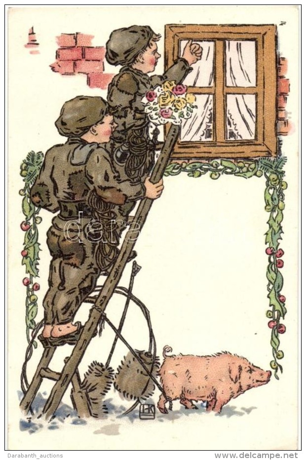 * T2/T3 New Year Greeting Card With Chimney Sweepers, Pig, Litho (EK) - Non Classificati