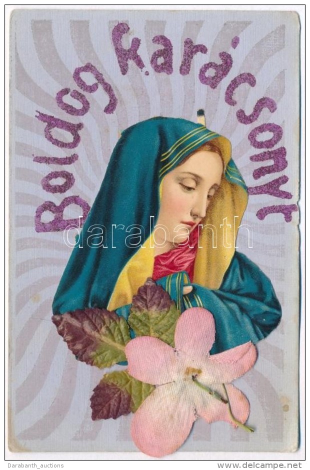 ** T3 Boldog Kar&aacute;csonyt! / Christmas, Decorated With Real Leaf, Virgin Mary, Litho - Non Classificati