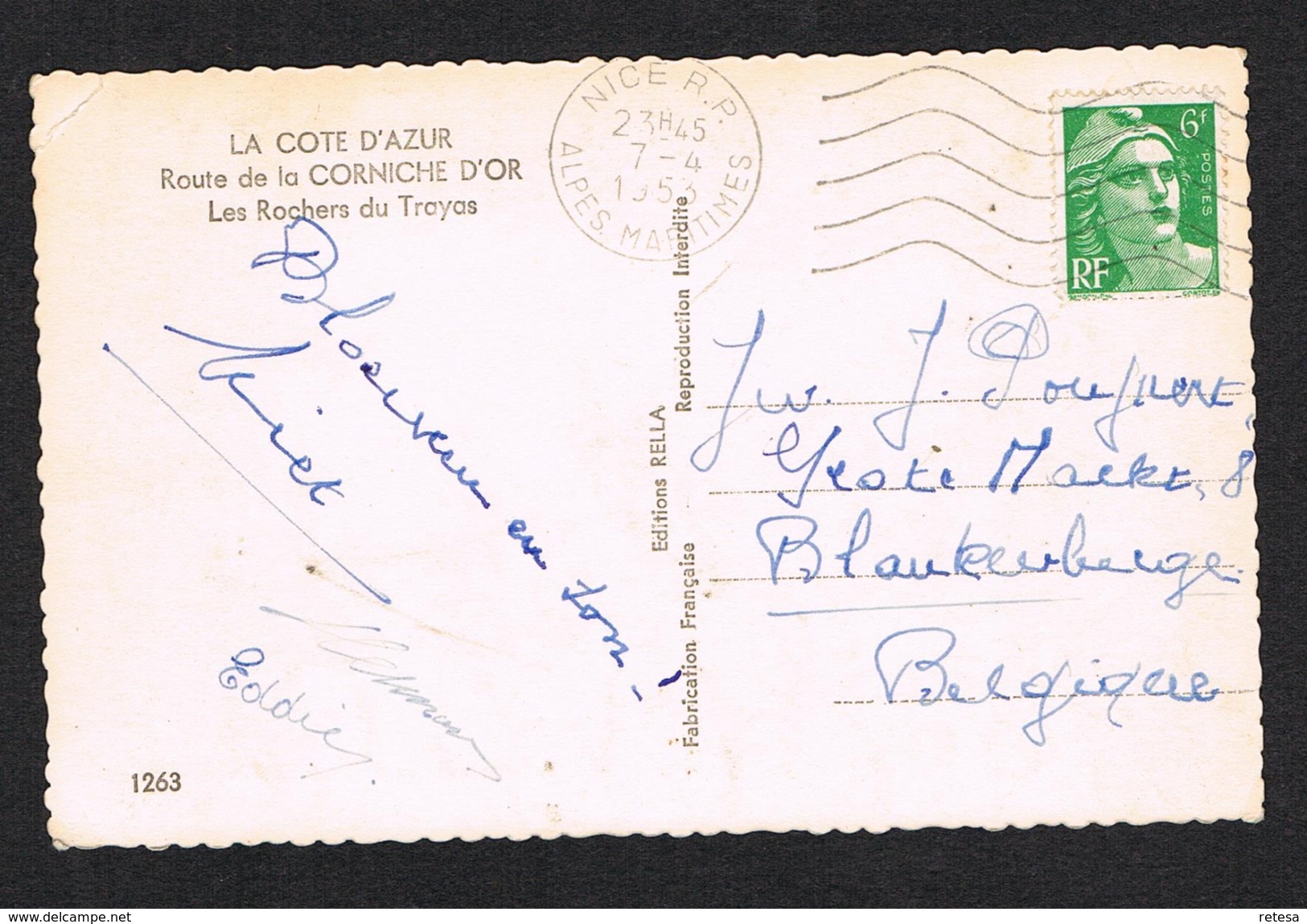 OUDE POSTKAART LA COTE D'AZUR  ROUTE DE LA CORNICHE D'OR  1953 - Multi-vues, Vues Panoramiques