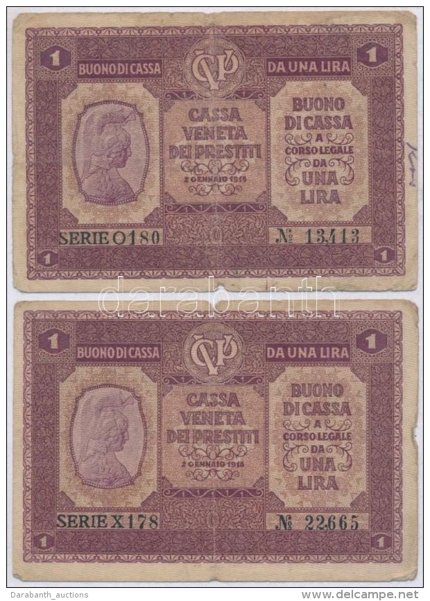 Olaszorsz&aacute;g / Velence / Osztr&aacute;k-magyar Megsz&aacute;ll&aacute;s 1918. 1L (2x) T:III-
Italy / Venice /... - Non Classificati