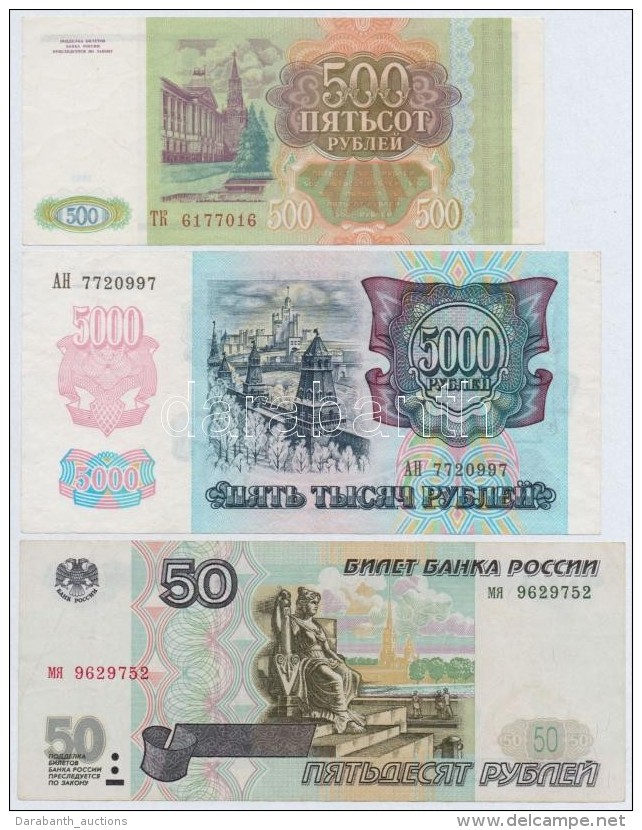 Oroszorsz&aacute;g 1992. 5000R + 1993. 500R + 1997. 50R T:I--III
Russia 1992. 5000 Rubles + 1993. 500 Rubles +... - Non Classificati