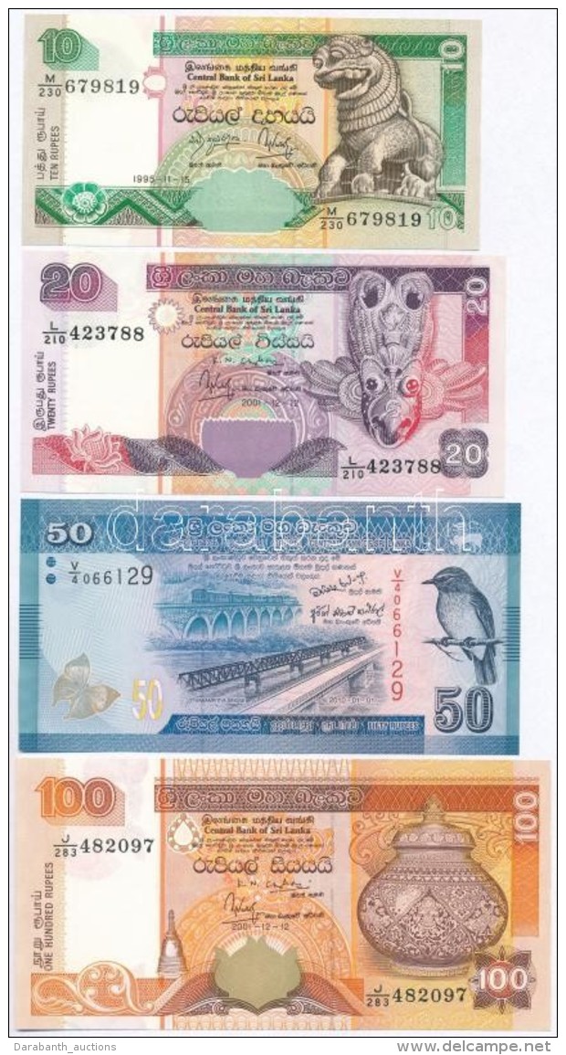 Sr&iacute; Lanka 1995. 10R + 2001. 20R + 100R + 2010. 50R T:I
Sri Lanka 1995. 10 Rupees + 2001. 20 Rupees + 100... - Non Classificati