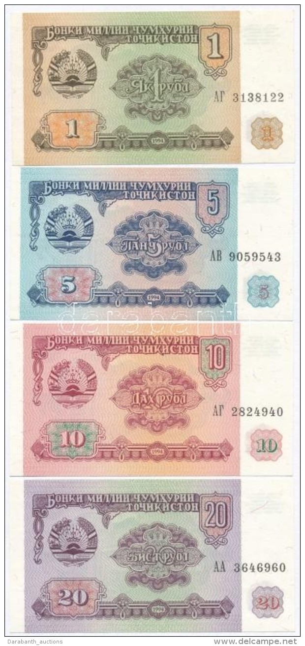 T&aacute;dzsikiszt&aacute;n 1994. 1R + 5R + 10R + 20R + 100R + 200R + 500R + 1000R T:I
Tajikistan 1994. 1 Ruble + 5... - Non Classificati