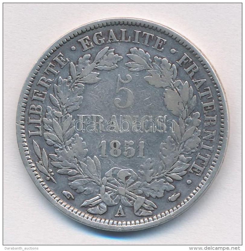 Franciaorsz&aacute;g / M&aacute;sodik K&ouml;zt&aacute;rsas&aacute;g 1851A 5Fr Ag 'Liberty' T:2- 
France / Second... - Non Classificati