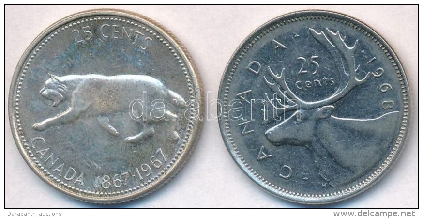 Kanada 1967. 25c Ag 'Hi&uacute;z' + 1968. 25c Ni 'R&eacute;nszarvas' T:2
Canada 1967. 25 Cents Ag 'Lynx' + 1968. 25... - Non Classificati