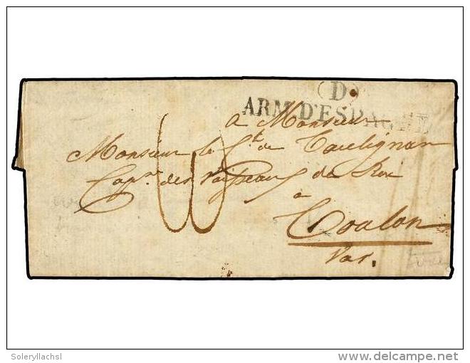 ESPA&Ntilde;A: PREFILATELIA. (1823 CA.). VILLALBA (Navarra) A FRANCIA. Marca (D)/ARM. D&acute;ESPAGNE. Carta... - Autres & Non Classés
