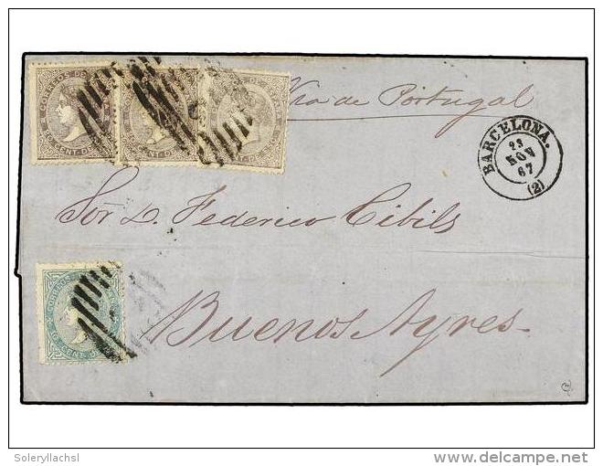 ESPA&Ntilde;A. Ed.91, 92. 1867. BARCELONA A BUENOS AIRES (Argentina). 10 Cts. Verde Y 20 Cts. Lila... - Other & Unclassified