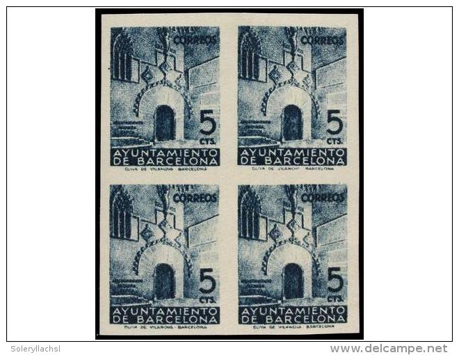 **/* ESPA&Ntilde;A: AYUNTAMIENTO DE BARCELONA. Ed.19s (4). 5 Cts. Verde Negro. Bloque De Cuatro SIN... - Autres & Non Classés