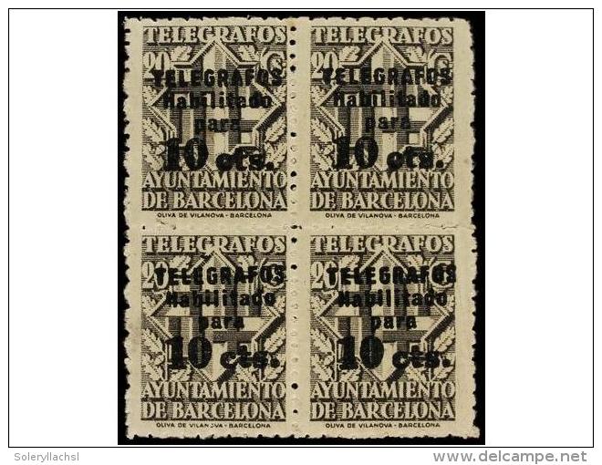 ** ESPA&Ntilde;A: AYUNTAMIENTO DE BARCELONA. Ed.T 17A (4). VALOR COMPLEMENTARIO. 10 Cts. S. 20 Cts. Negro.... - Autres & Non Classés