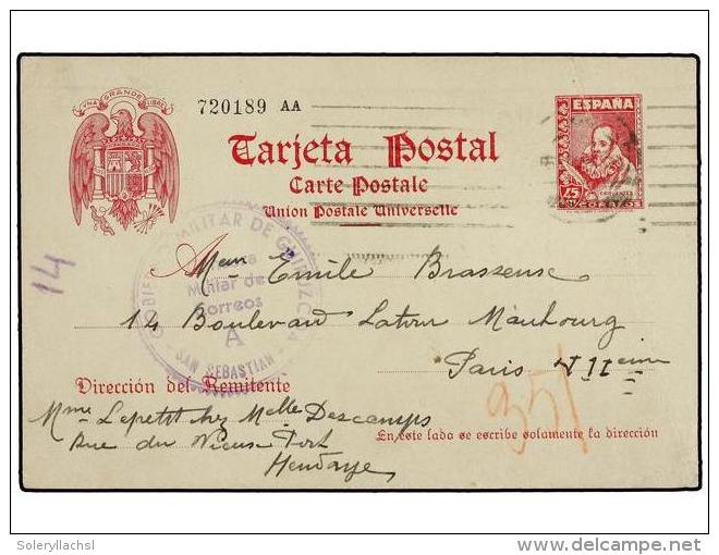 ESPA&Ntilde;A ENTEROS POSTALES. Ed.84. 1939. LASARTE A PARIS. 45 Cts. Rosa, Leve Doblez. RARO. Cat.... - Other & Unclassified