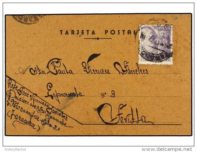 ESPA&Ntilde;A GUERRA CIVIL. 1942. MAZARRIFAR (Zaragoza) A SEVILLA. Tarjeta Postal Circulada Con Sello De 20... - Autres & Non Classés