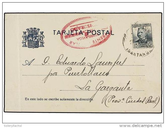 ESPA&Ntilde;A GUERRA CIVIL. 1936. TORRELAVEGA A LA GARGANTA. Tarjeta Postal De 15 Cts. Verde. Marca Ovalada... - Autres & Non Classés