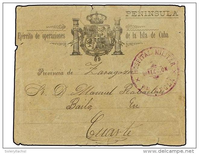 CUBA. 1896. REGLA A ZARAGOZA. Sobre Ilustrado EJ&Eacute;RCITO DE OPERACIONES DE LA ISLA DE CUBA, Marca... - Autres & Non Classés