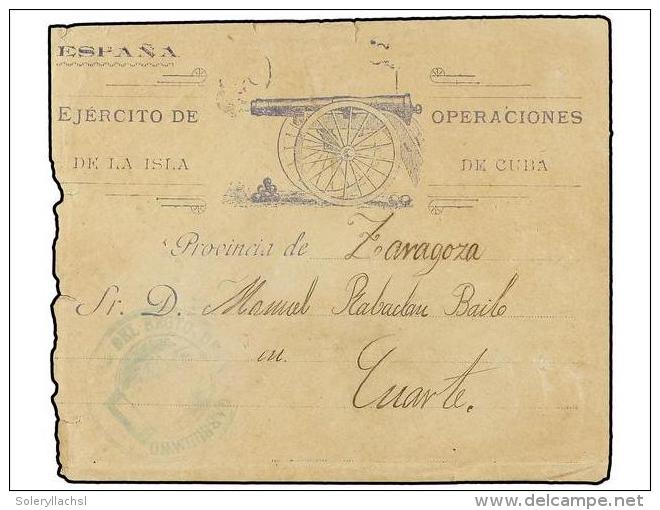 CUBA. (1897 CA.). Sobre Ilustrado EJ&Eacute;RCITO DE OPERACIONES EN LA ISLA DE CUBA Circulado A Zaragoza,... - Autres & Non Classés